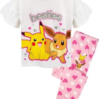 Pokemon Pyjamas Pikachu & Eevee Frill Sleeve Long or Short Leg Girls Pjs
