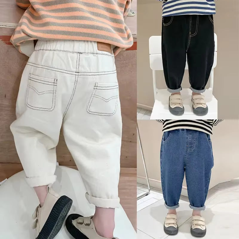 Bear Learder Baby Boy Girl Loose Jeans New Fashion Korean Style Casual Solid Color Jeans Spring Autumn Children'S Denim Pants
