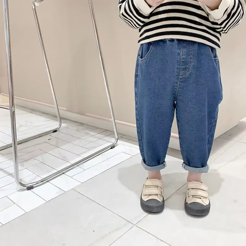 Bear Learder Baby Boy Girl Loose Jeans New Fashion Korean Style Casual Solid Color Jeans Spring Autumn Children'S Denim Pants