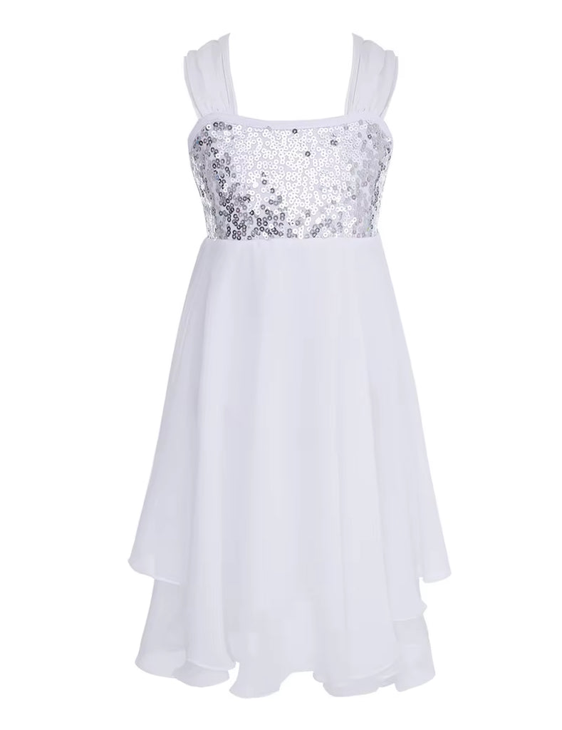 Kid Teens Chiffon Sequins Adjustable Strap Ballet Tutu Dance Leotard Dress Ballerina Cute Girls Gymnastics Leotard Dress