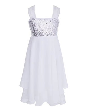Kid Teens Chiffon Sequins Adjustable Strap Ballet Tutu Dance Leotard Dress Ballerina Cute Girls Gymnastics Leotard Dress