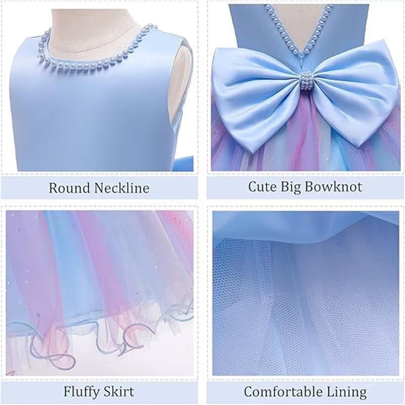 Flower Kids Girls Bow Dresses with Headwear for Baby Birthday Party Wedding Prom Formal Christening Baptism First Communion Gown