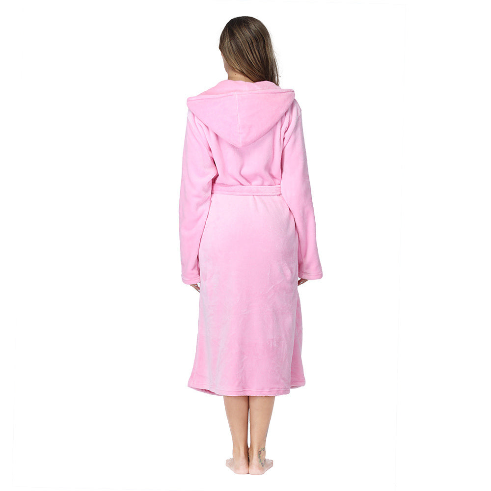 RONGTAI Womens Long Robes Plush Fleece Nightgown Thick Hooded Bathrobe With Pockets Fluffy Sleepwear For Men