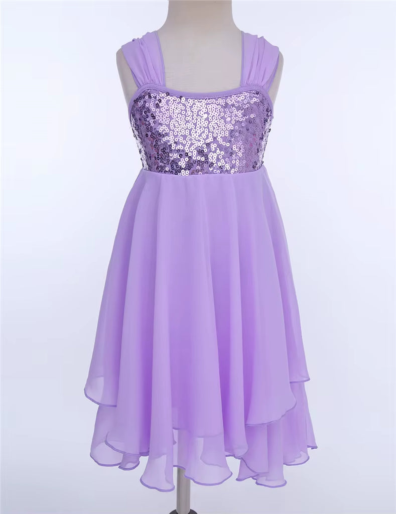 Kid Teens Chiffon Sequins Adjustable Strap Ballet Tutu Dance Leotard Dress Ballerina Cute Girls Gymnastics Leotard Dress