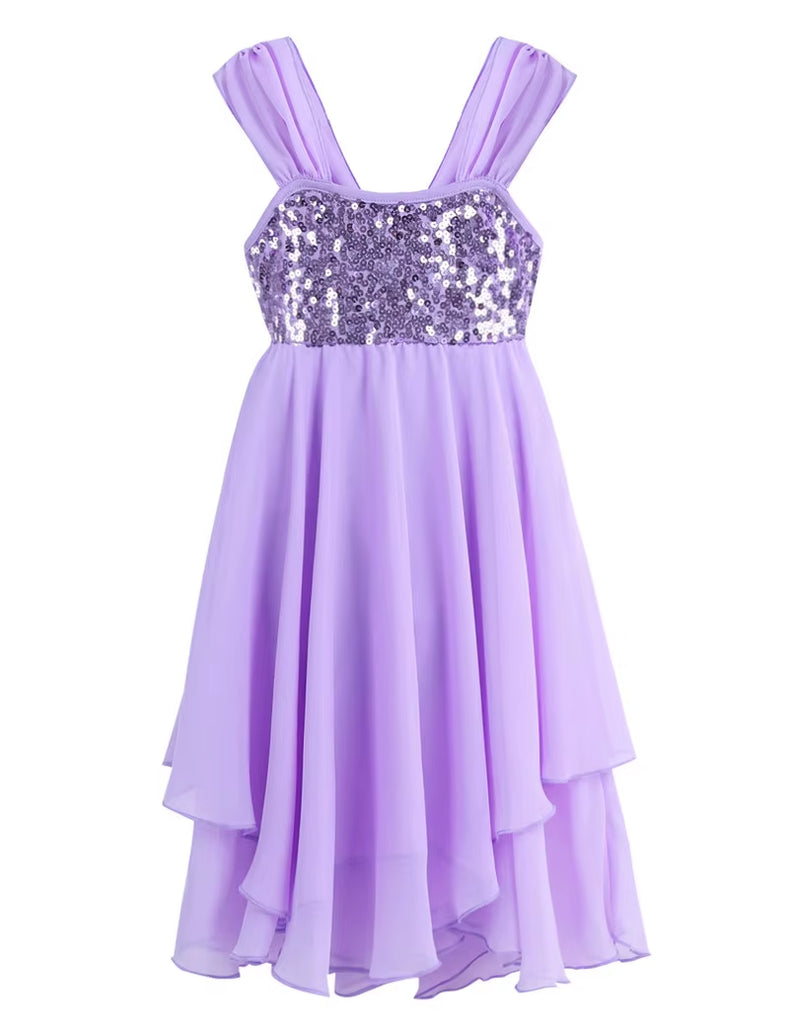 Kid Teens Chiffon Sequins Adjustable Strap Ballet Tutu Dance Leotard Dress Ballerina Cute Girls Gymnastics Leotard Dress